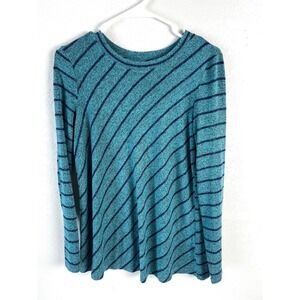 Nic + Zoe Teal Navy Lightweight Sweater Top Size Medium Diagonal Stripes